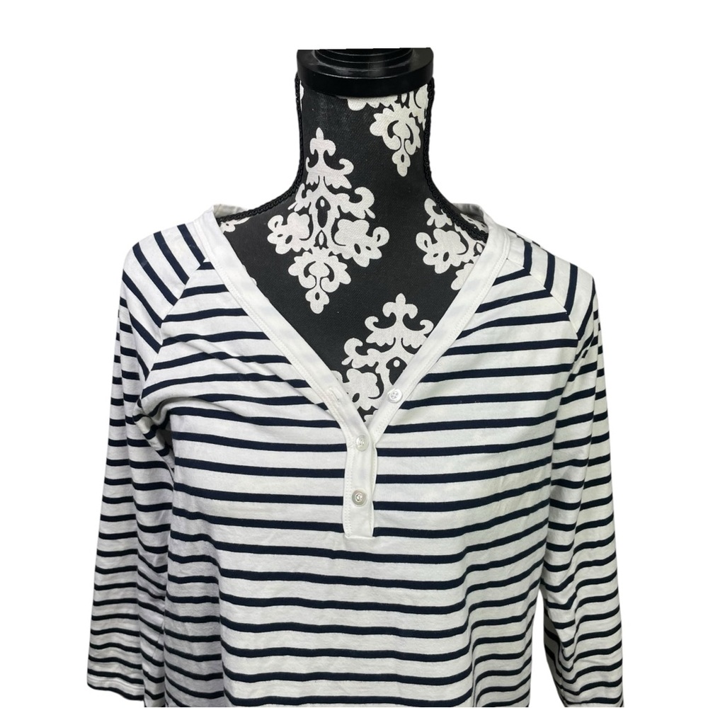 Tuckernuck Pomander Place women top Blouse 3/4 Sleeve striped size S henley - Picture 4 of 10